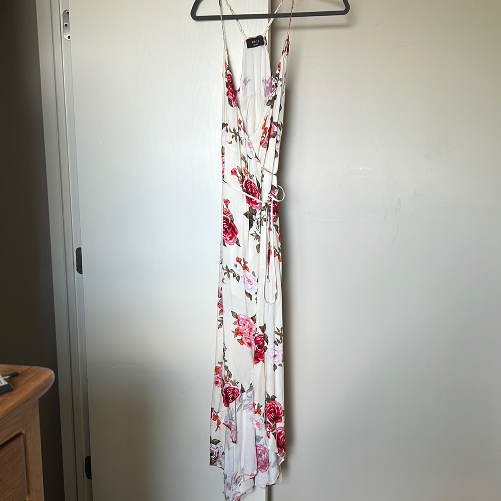 VICI High-Low Cream Floral Wrap Dress, Size S